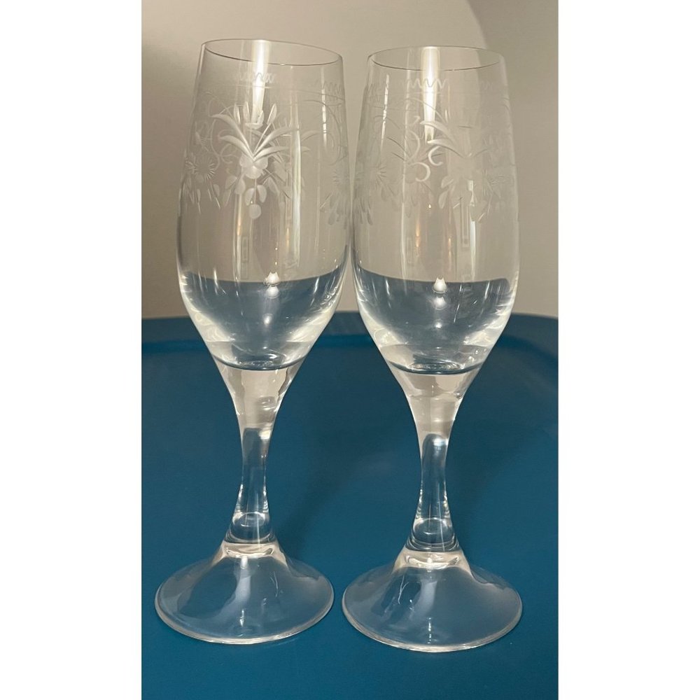2 VTG 60’s Theresienthal Connoisseur Champagne Flutes MCM 8 3/8" Glass Bird